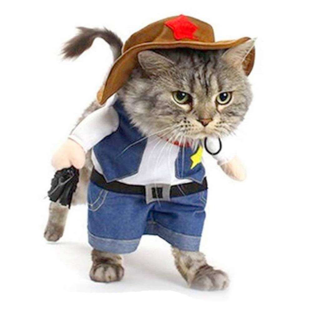 SEIS Cowboy Dog Costume with Hat Pet Clothes Cat Suit for Halloween Party Costumes (S)