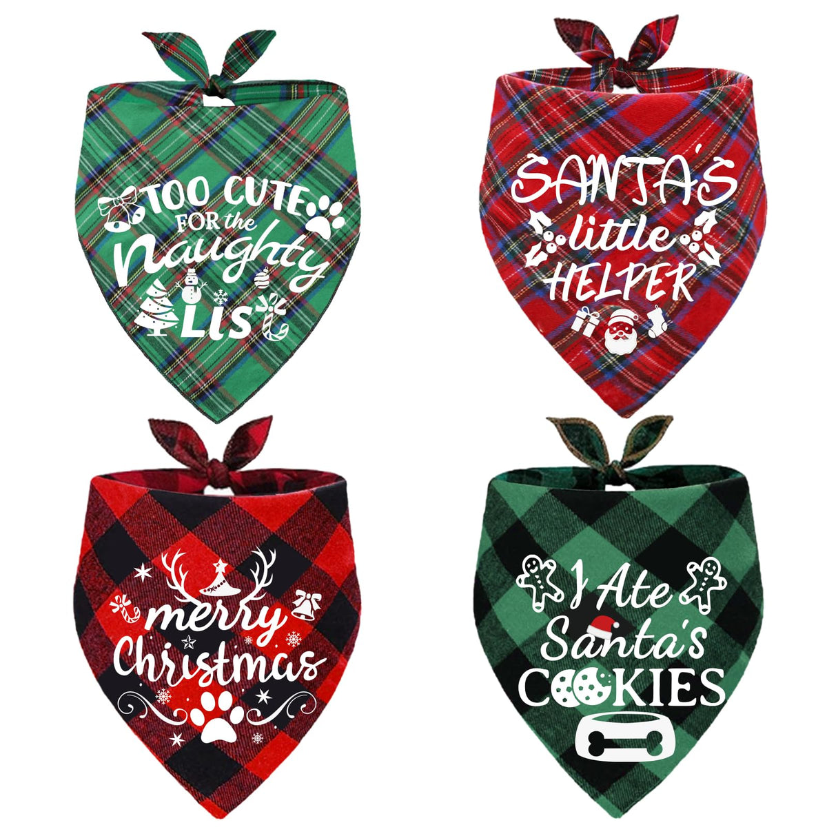 4 Pack Merry Christmas Dog Bandanas Classic Stylish Plaid Christmas Xmas Dog Christmas Bandanas Pet Scarf Bibs Gift Set Dog Bandanas Christmas for Small Medium Large Dogs Pets