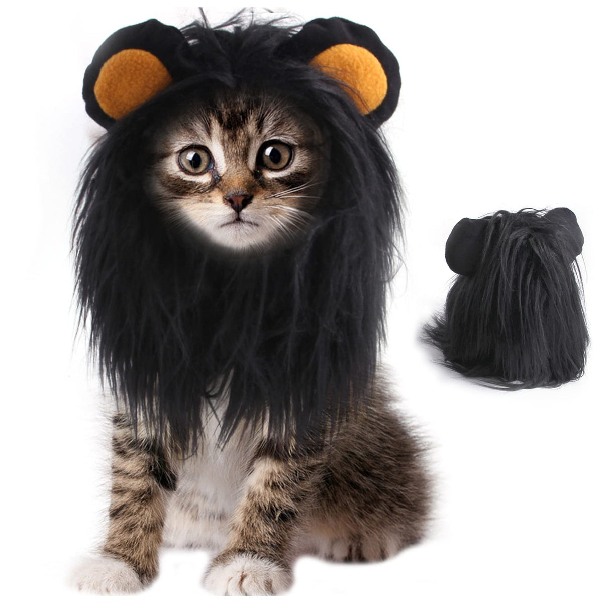ITESSY Cat Halloween Costumes- Black Lion Mane Wig Pet Costumes Hat for Halloween Christmas Dress Up Accessories Decoration for Kitten Cats Size S