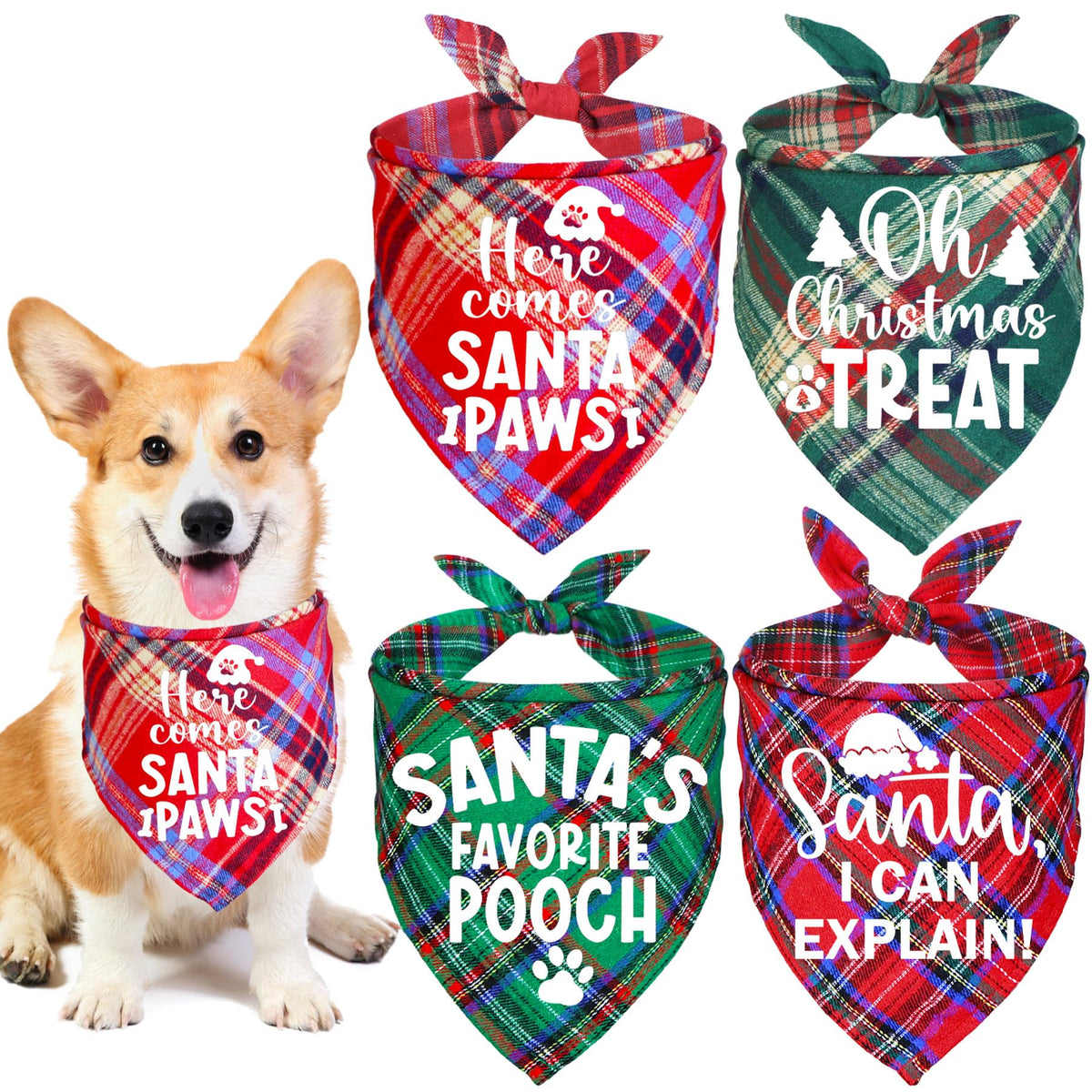 JOTFA 4 Pack Christmas Dog Bandanas Multi Sizes Dog Puppy Christmas Bandana Scarf Costume for Small Medium Large Dogs Pets (Small)