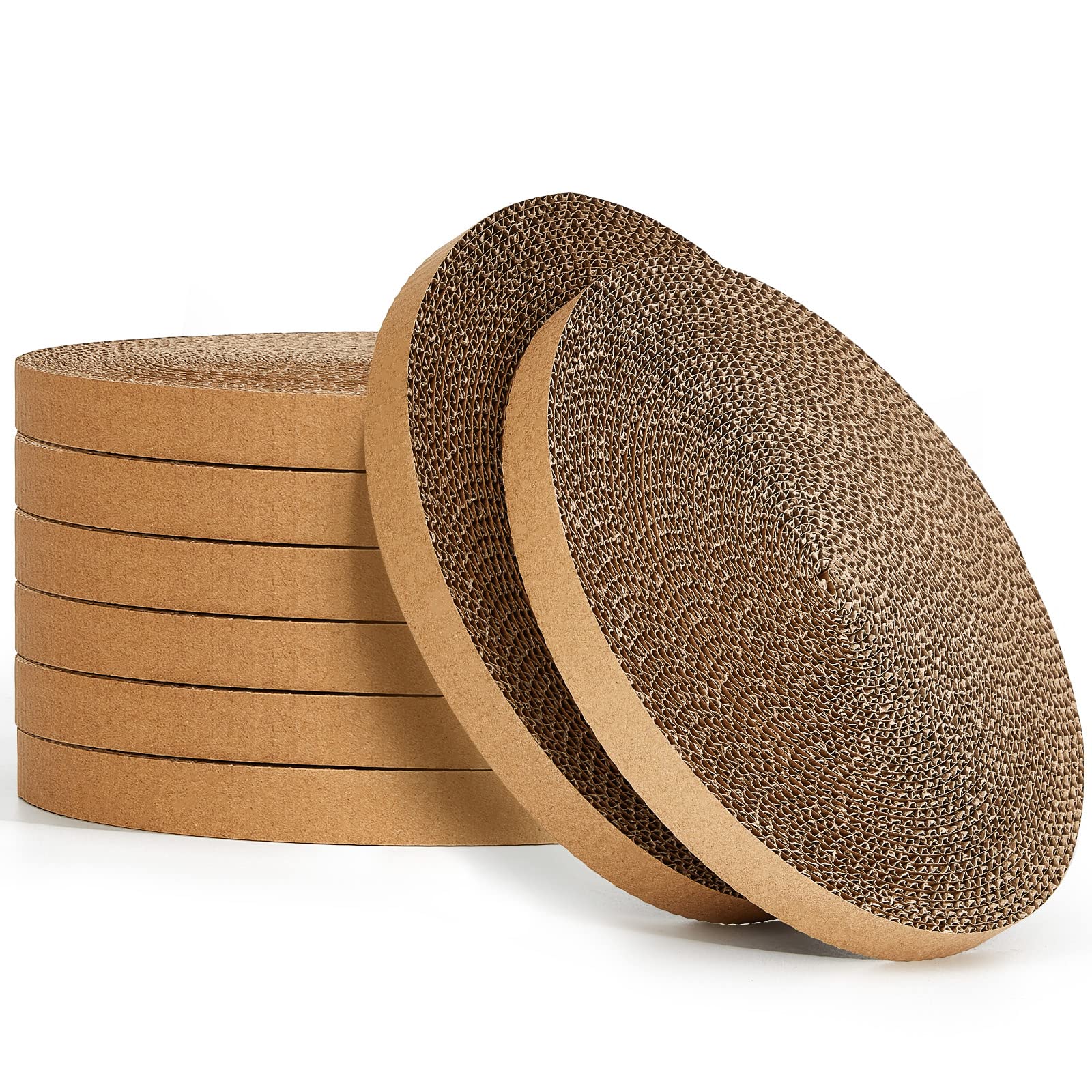 Taiyin 8 Pieces Corrugated Cardboard Cat Scratcher Round Cat Scratcher Refill Scratcher Replacement Pads Compatible with Turboscratcher