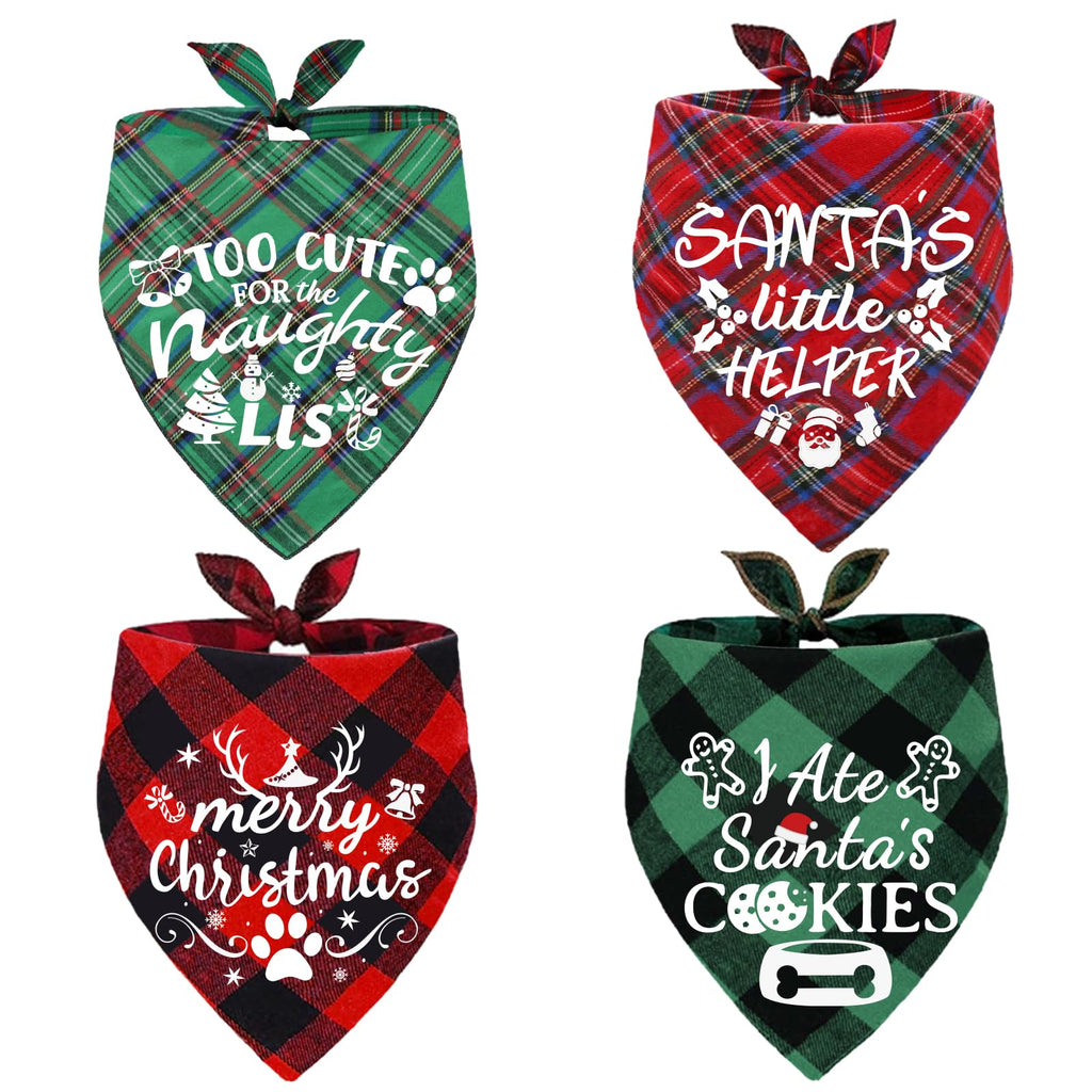 4 Pack Merry Christmas Dog Bandanas Classic Stylish Plaid Christmas Xmas Dog Christmas Bandanas Pet Scarf Bibs Gift Set Dog Bandanas Christmas for Small Medium Large Dogs Pets